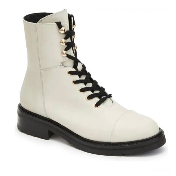 NEW! AllSaints Dusty Cap Toe Combat Boot Stone White Leather - Picture 1 of 10